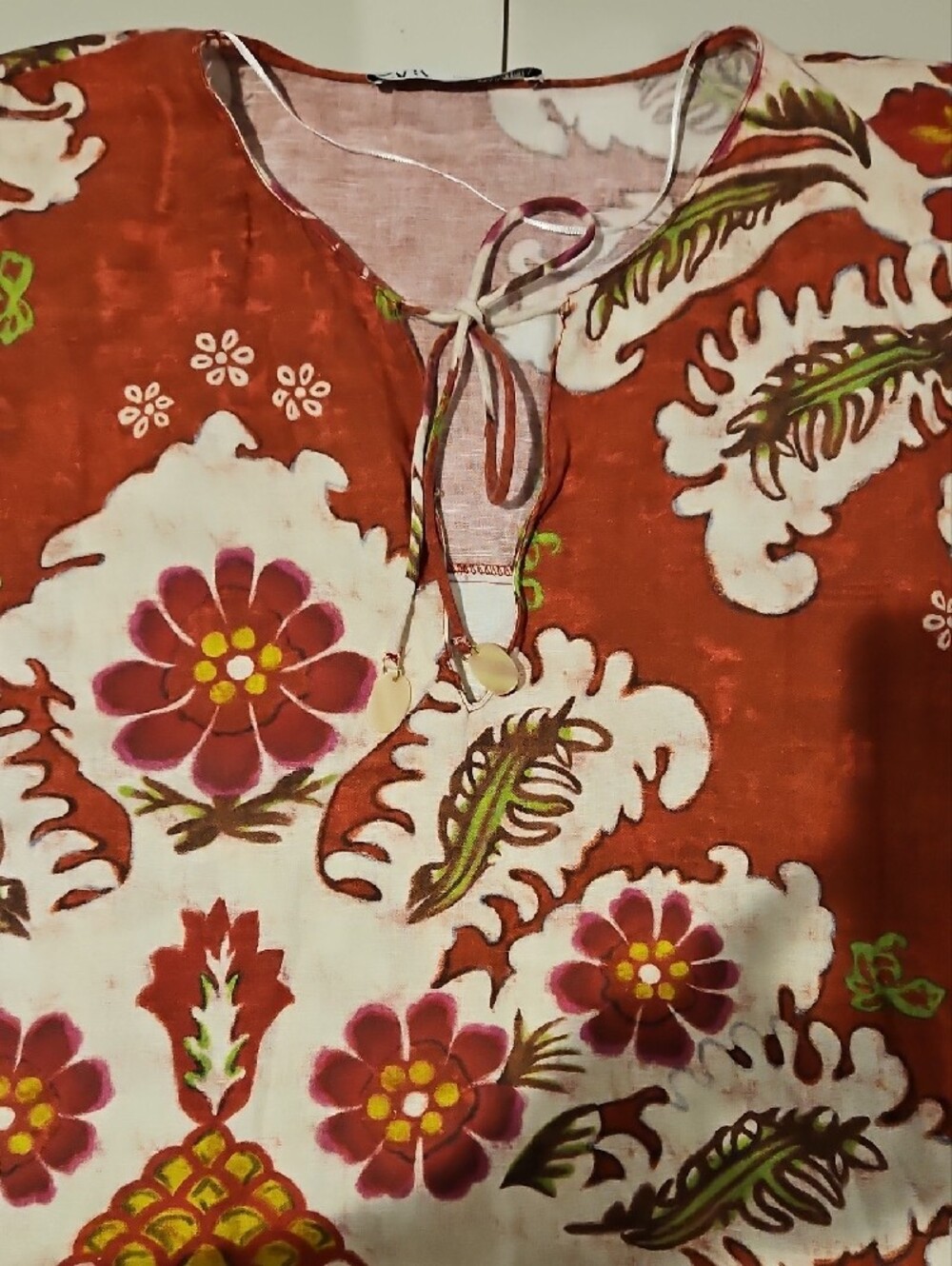 Zara Cotton Linen Floral Wide Sleeve Tunic 0135 - Picture 8 of 9